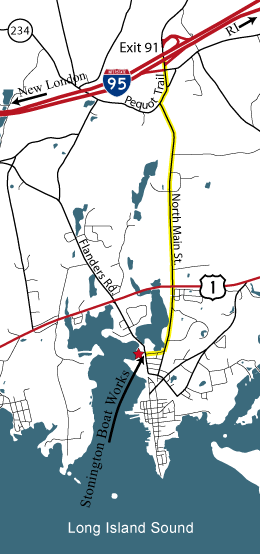 Map of the route to Stonington Boat Works